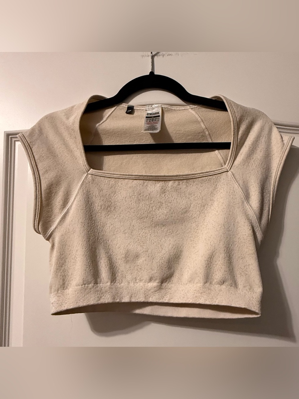 Gymshark Cream Patterned Square-Neck Short Sleeve Crop Top
